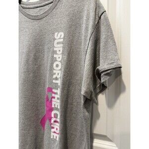 Womens Grey Support The Cure Pink Ribbon Breast Cancer Awareness T Shirt  L